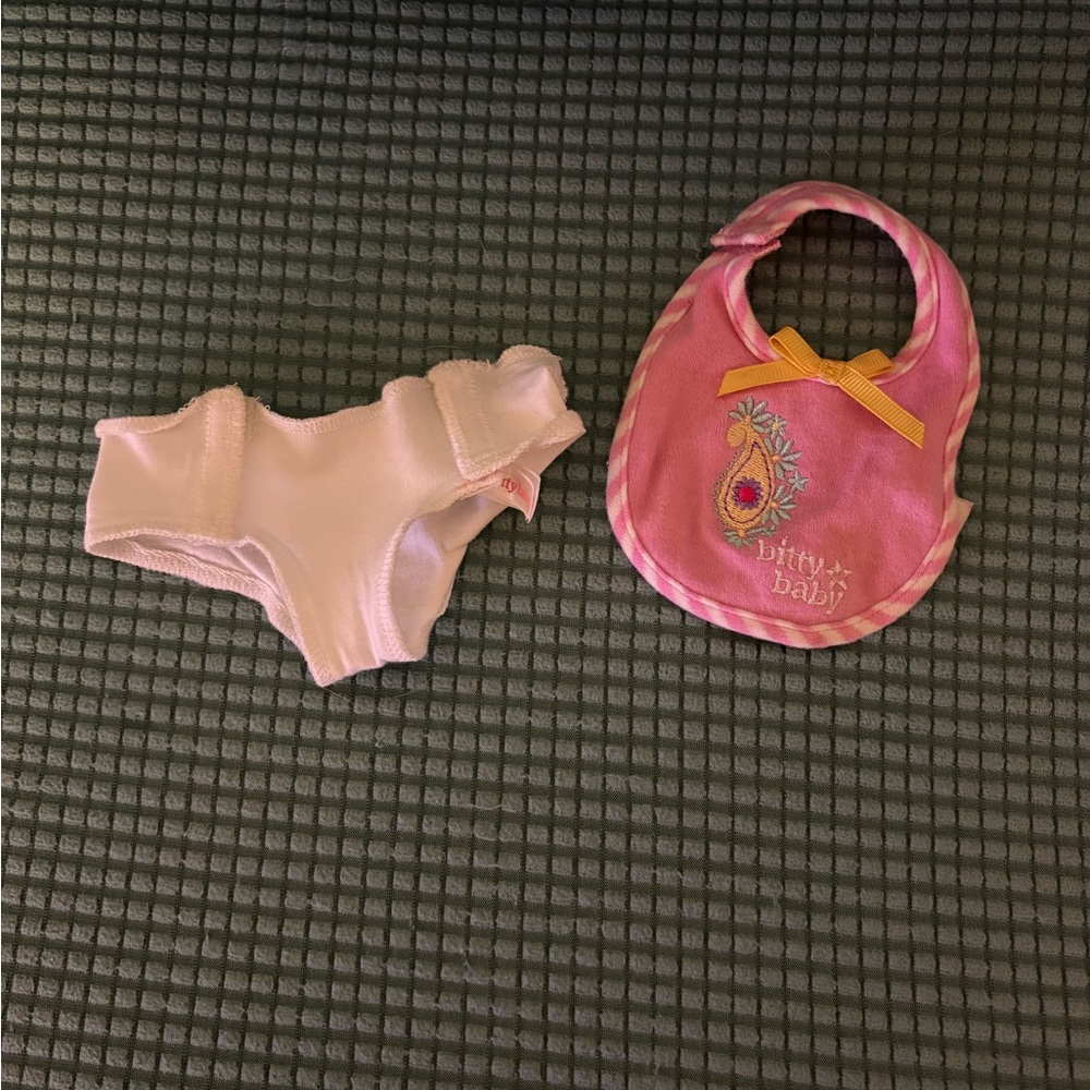 American Girl Bitty Baby Pink Bib and White Diaper Bundle